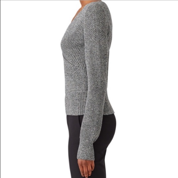 Tome NYC Crossover wrap sweater in heathered grey merino wool blend size M - Picture 3 of 16